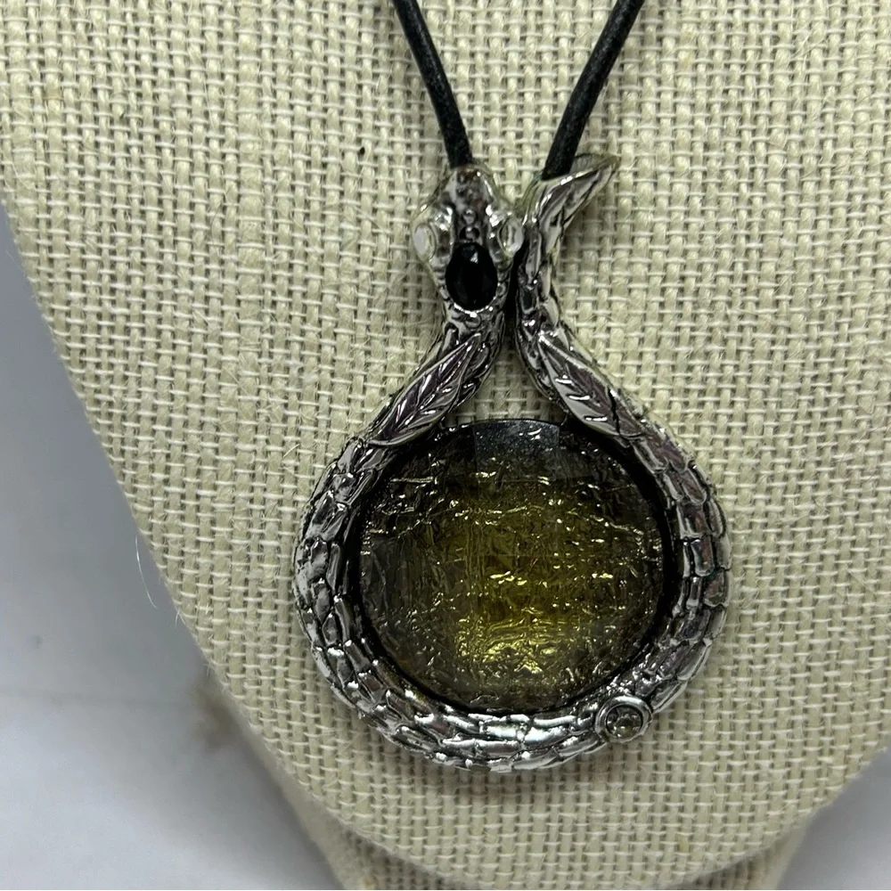 Chico's‎ Amber Silvertone Snake Amulet Pendant Necklace and Matching Earrings
